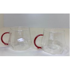 Conjunto de Xícaras Borossilicato Alça Vermelha